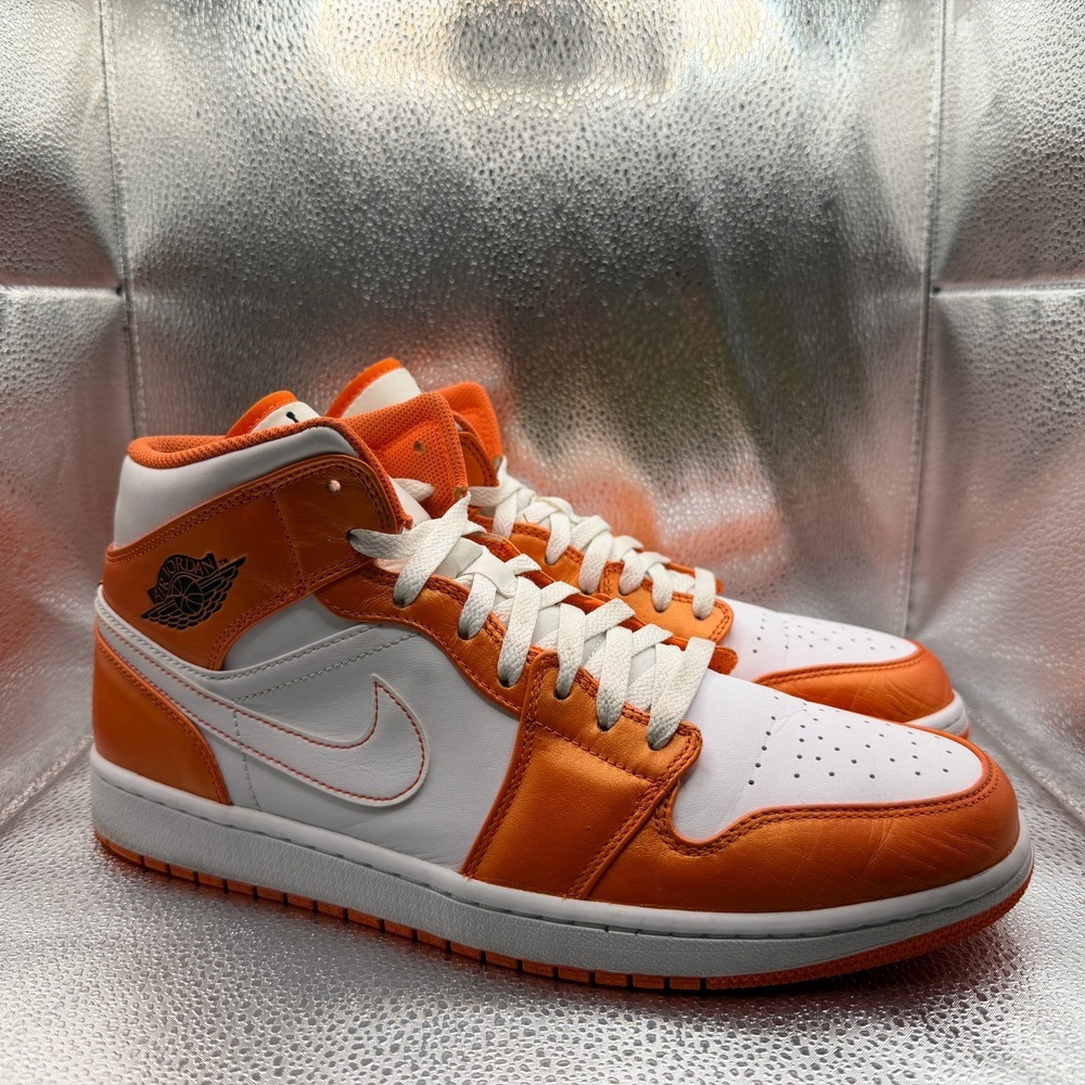 Size 12 Air Jordan 1‎ SE Mid Electro Orange White Mens Athletic Shoes DM3531-800